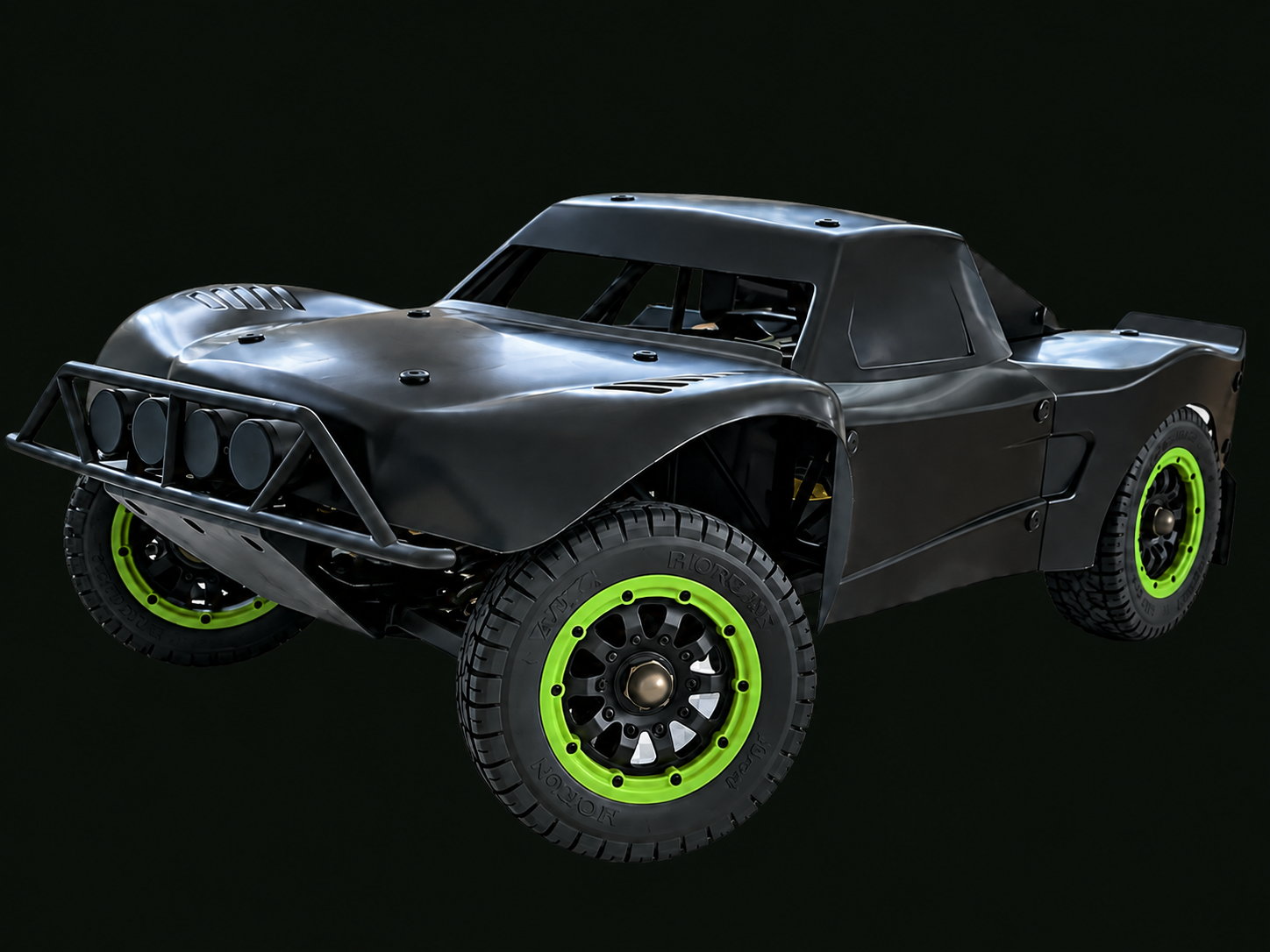 Призовая чёрная RC-машина с лаймовыми дисками